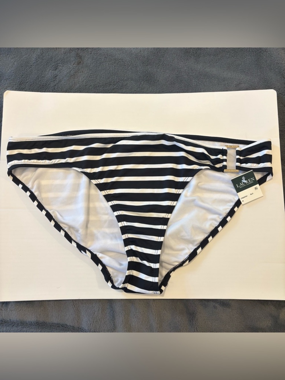 Lauren Ralph Lauren Bikini Bottom Women Size 16 Black White Striped Classic Swim